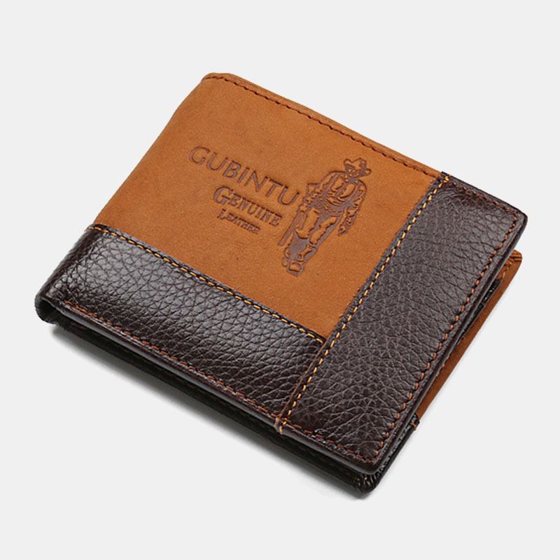 Män Första Lager Kohud 8 Kortplatser Kortfodral Retro Bifold Kort Splicing Plånbok Pengar Klipp Myntväska