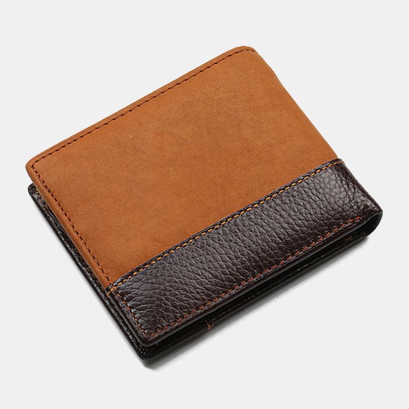 Män Första Lager Kohud 8 Kortplatser Kortfodral Retro Bifold Kort Splicing Plånbok Pengar Klipp Myntväska