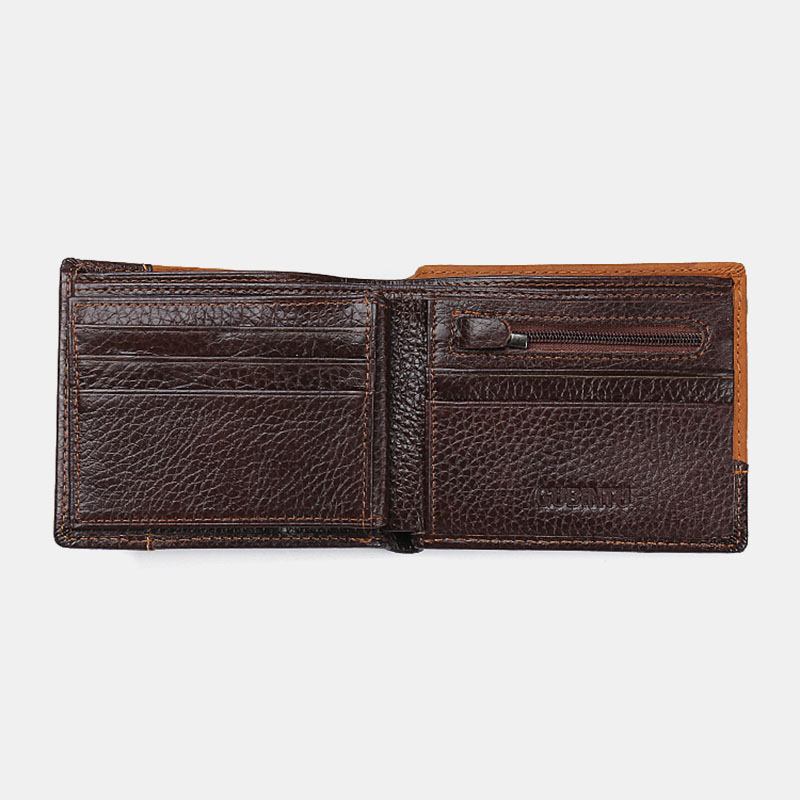 Män Första Lager Kohud 8 Kortplatser Kortfodral Retro Bifold Kort Splicing Plånbok Pengar Klipp Myntväska