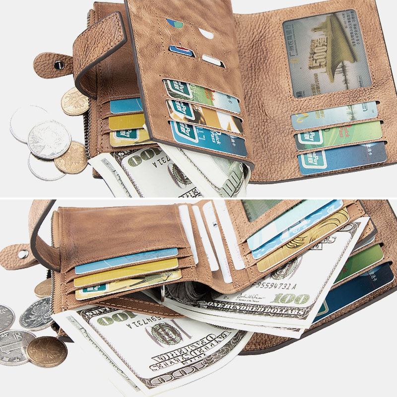 Män Hand Gned Färg Bifold Kohud Plånbok Retro Kort Multi-card Slot Card Case Myntväska