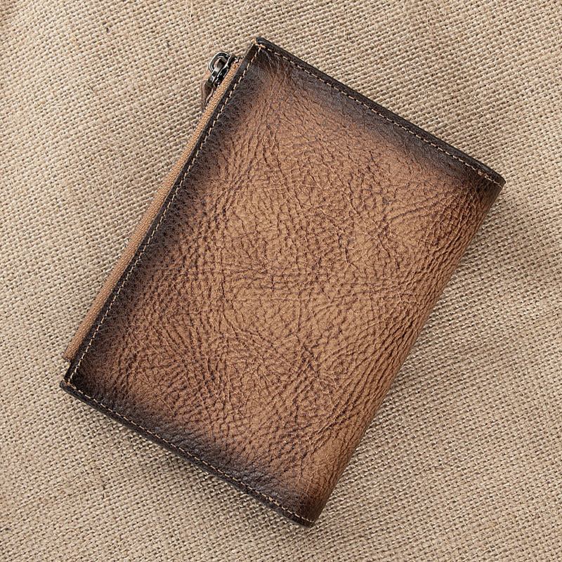 Män Hand Gned Färg Bifold Kohud Plånbok Retro Kort Multi-card Slot Card Case Myntväska