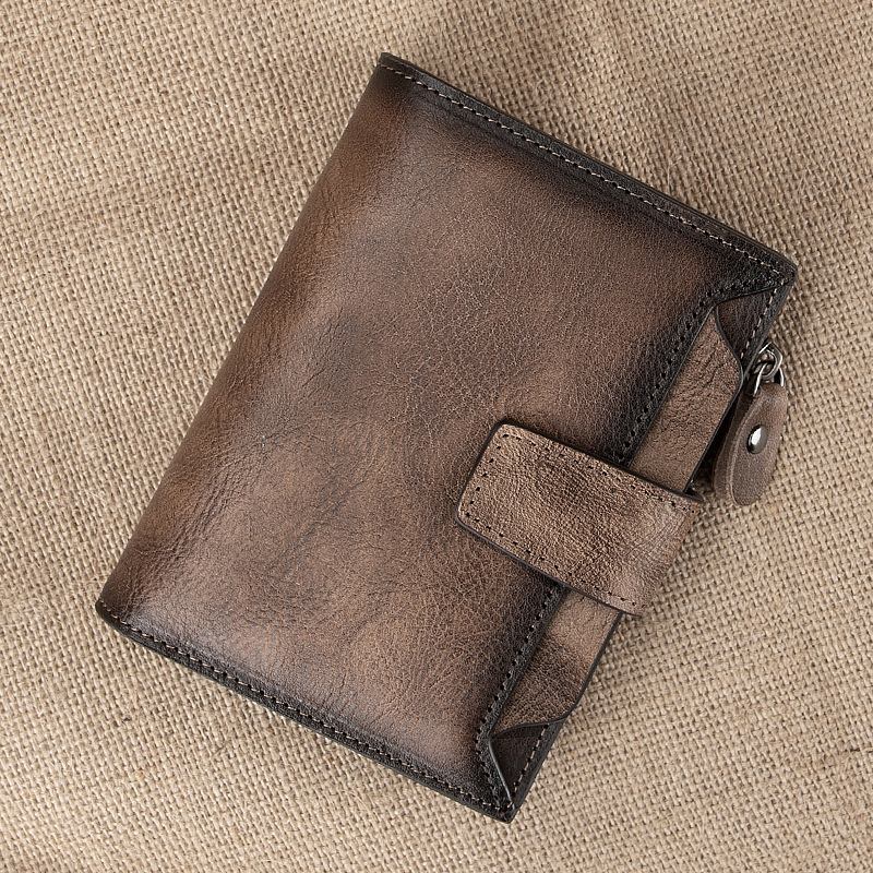 Män Hand Gned Färg Bifold Kohud Plånbok Retro Kort Multi-card Slot Card Case Myntväska