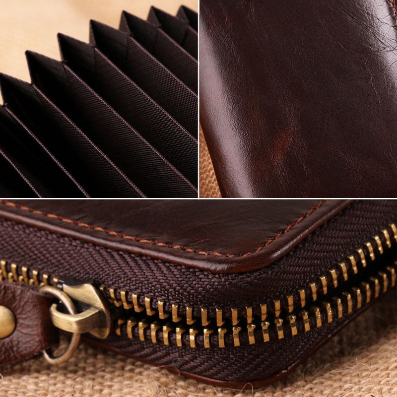 Män Kohud Orgelplånbok Anti-magnetisk Multi-card Slot Korthållare Money Clip Card Case