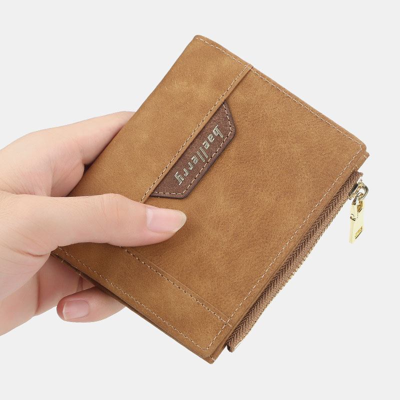 Män Konstläder Business Multi-slot Vertikal Dragkedja Slim Card Holder Plånbok