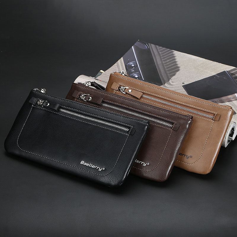 Män Konstläder Business Multifunktion Multi-slot 6.3 Tums Telefonväska Lång Plånbok Clutch Plånbok