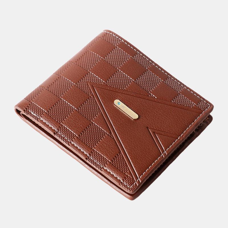 Män Konstläder Business Retro Enfärgad Litchi-mönster Präglad Korthållare Med Flera Kortplatser