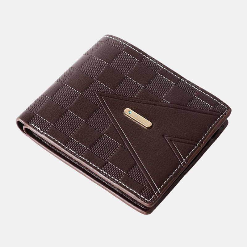 Män Konstläder Business Retro Enfärgad Litchi-mönster Präglad Korthållare Med Flera Kortplatser