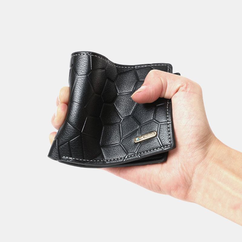 Män Konstläder Business Retro Enfärgad Litchi-mönster Präglad Korthållare Med Flera Kortplatser