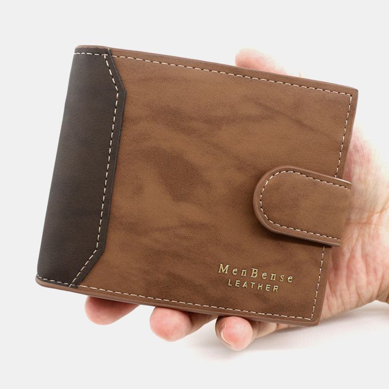 Män Konstläder Färgmatchning Med Flera Kort Kort Plånbok Mode Hasp Bifold Pengar Clip Myntväska