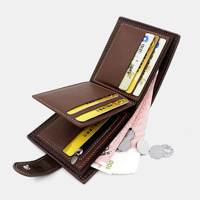 Män Konstläder Färgmatchning Med Flera Kort Kort Plånbok Mode Hasp Bifold Pengar Clip Myntväska