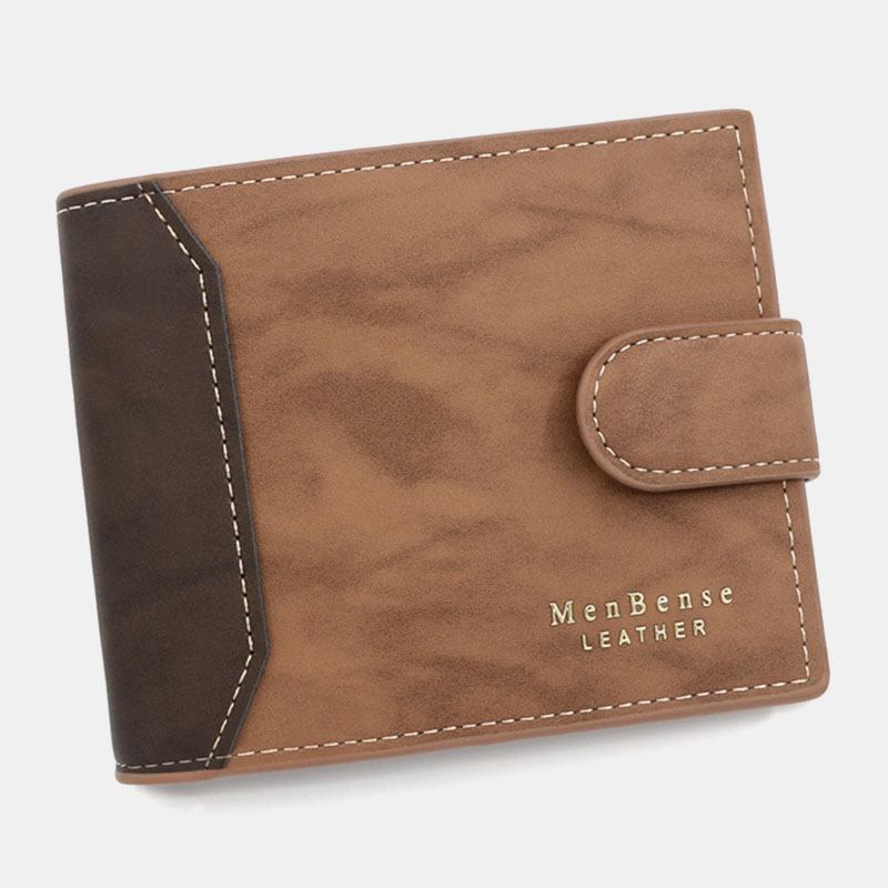 Män Konstläder Färgmatchning Med Flera Kort Kort Plånbok Mode Hasp Bifold Pengar Clip Myntväska