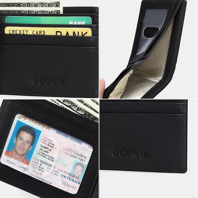Män Kort Oljevax Första Lager Kohud Plånbok Blockerande Multi-card Slot Korthållare Myntväska