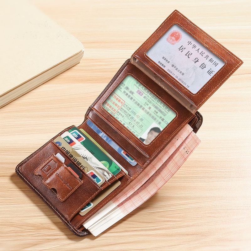 Män Kort Ultra-tunn Första Layer Kohud Anti-magnetisk Plånbok Retro Multi-card Slot Korthållare Myntväska