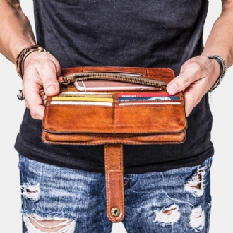 Män Lång Bifold Multi-card Slot Korthållare Vintage Pu Läder 6.5 Tums Telefonväska Money Clip Plånbok