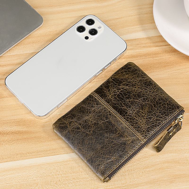 Män Minin Kort Zipper Kohud Plånböcker Myntväska Pengar Clip Clutch Plånböcker Nyckelfodral