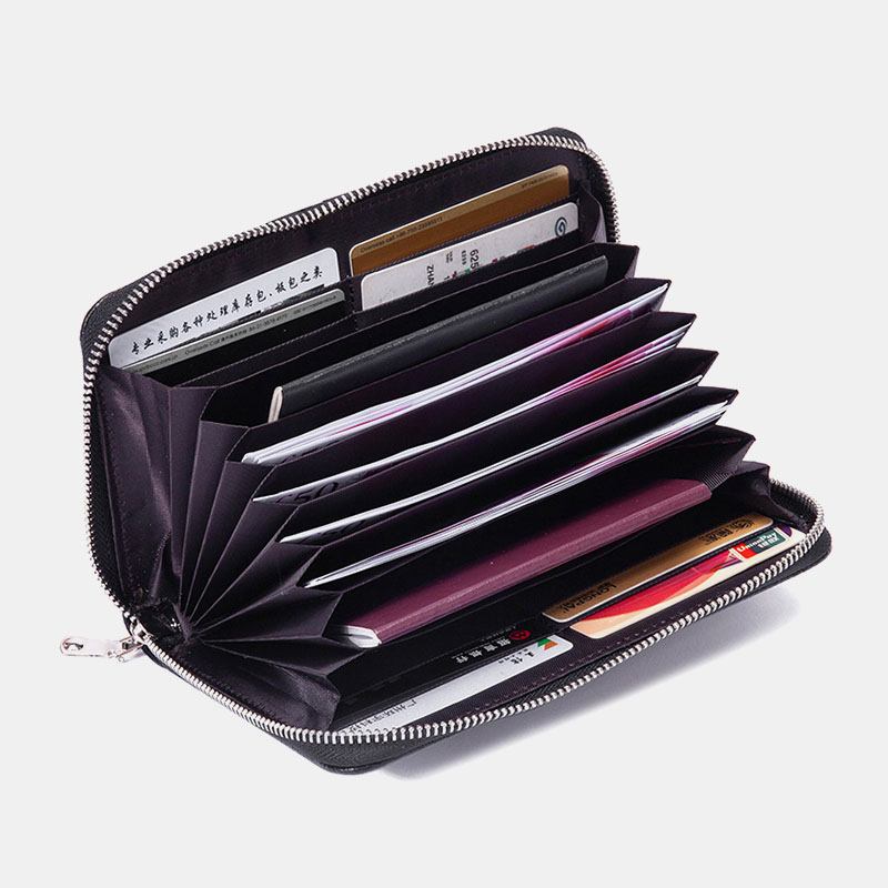 Män Och Kvinnor Äkta Läder Stor Kapacitet Stöldskyddskorthållare Business Clutch Bag Lång Plånbok