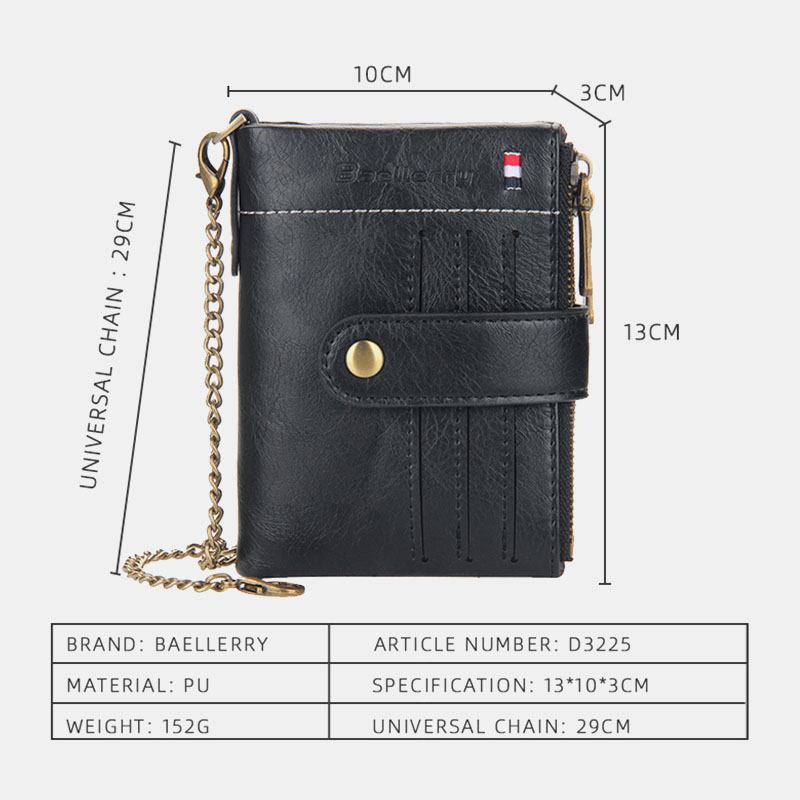 Män Pu-läder Kort Bifold Dubbel Dragkedja Flerkortsfack Korthållare Retro Myntväska Plånbok Med Klämma
