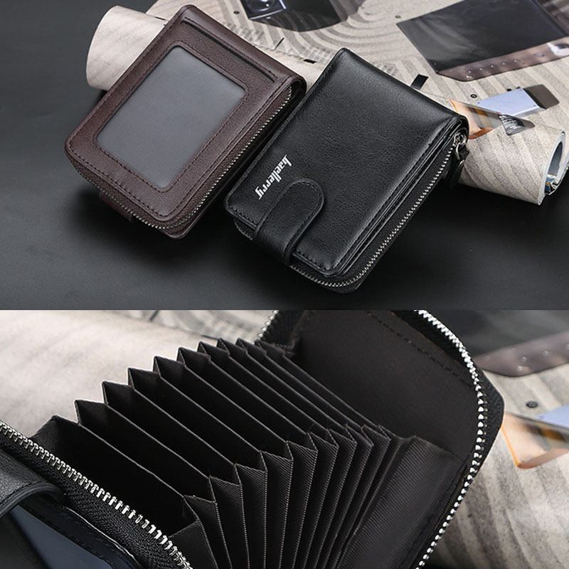 Män Pu Läder Organ Design Multi-card Slot Retro Money Clip Card Holder Plånbok