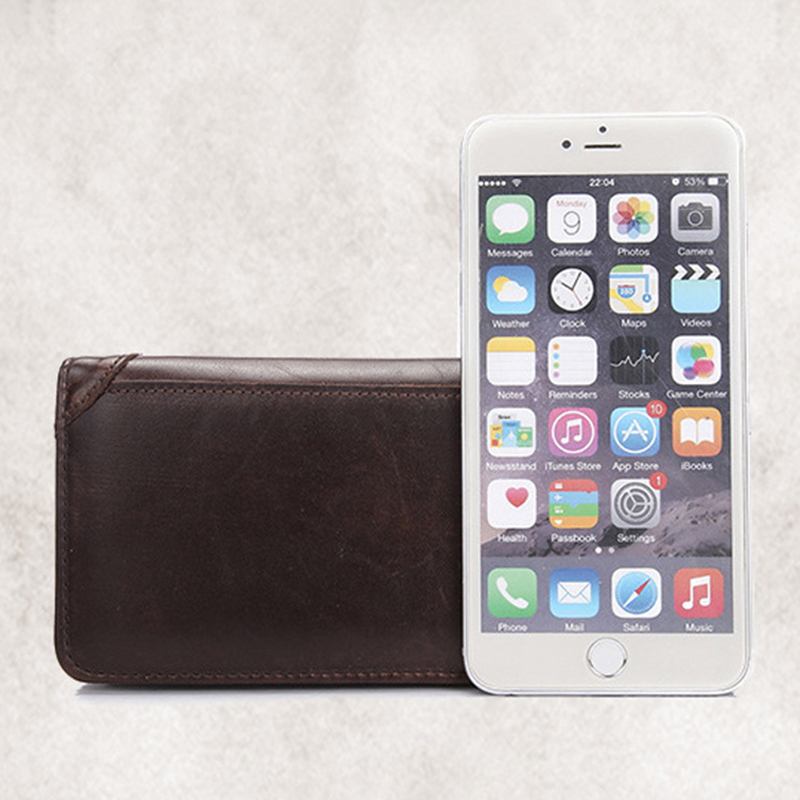Män Retro Lång Bifold Plånbok I Äkta Läder Casual 12-kortsfack Korthållare Pengar Clutch-väska