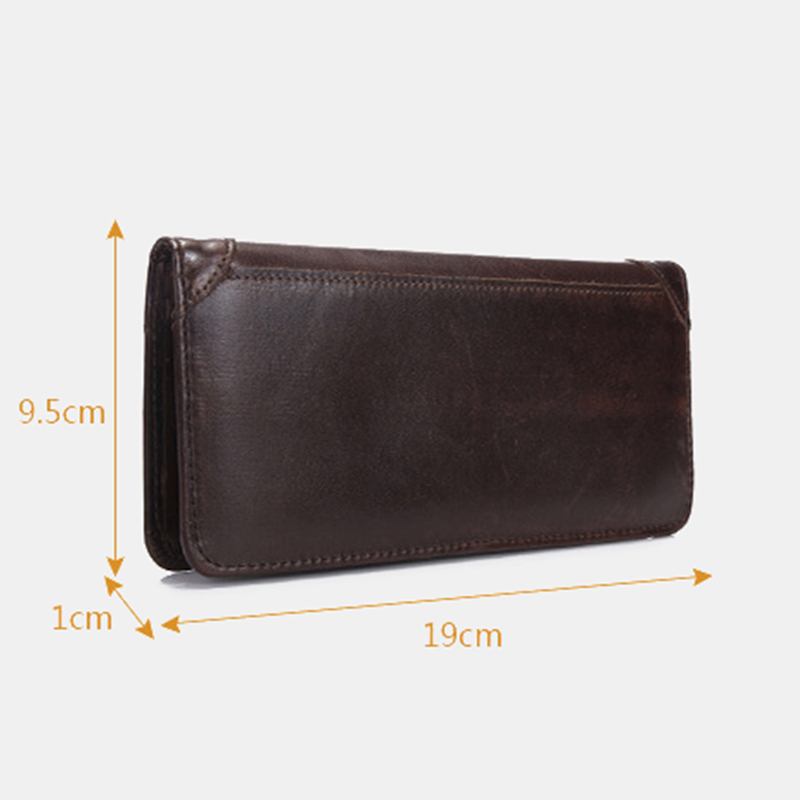 Män Retro Lång Bifold Plånbok I Äkta Läder Casual 12-kortsfack Korthållare Pengar Clutch-väska