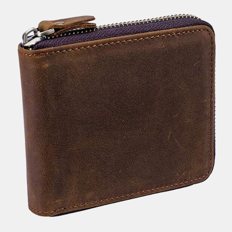 Män Vintage Äkta Läder Dragkedja Runt Cardwallet Hållare Myntväska