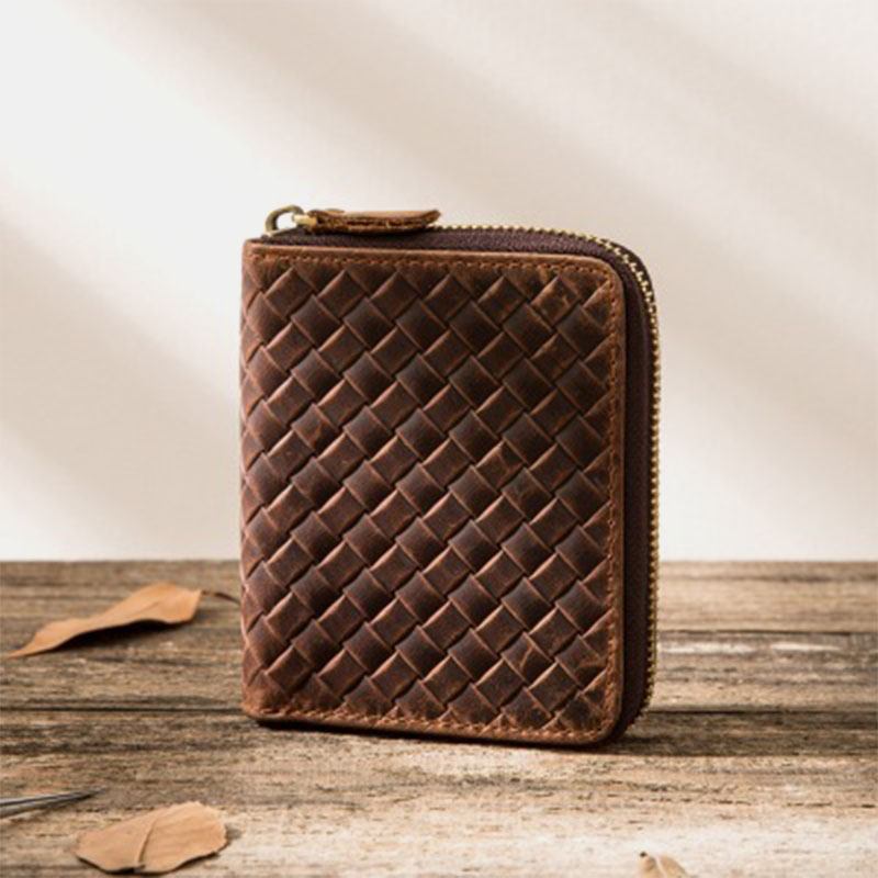 Män Vintage Äkta Läder Dragkedja Runt Cardwallet Hållare Myntväska
