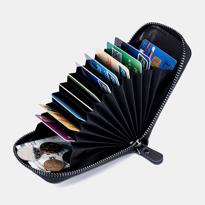 Unisex Äkta Läder Blockerande Organdesign Multi Card Solt Läder Korthållare Plånbok