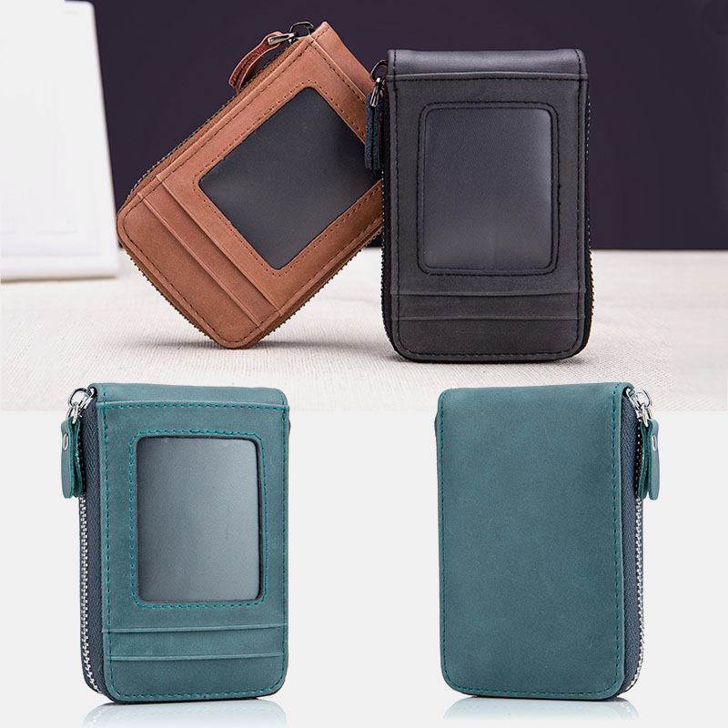 Unisex Äkta Läder Blockerande Organdesign Multi Card Solt Läder Korthållare Plånbok