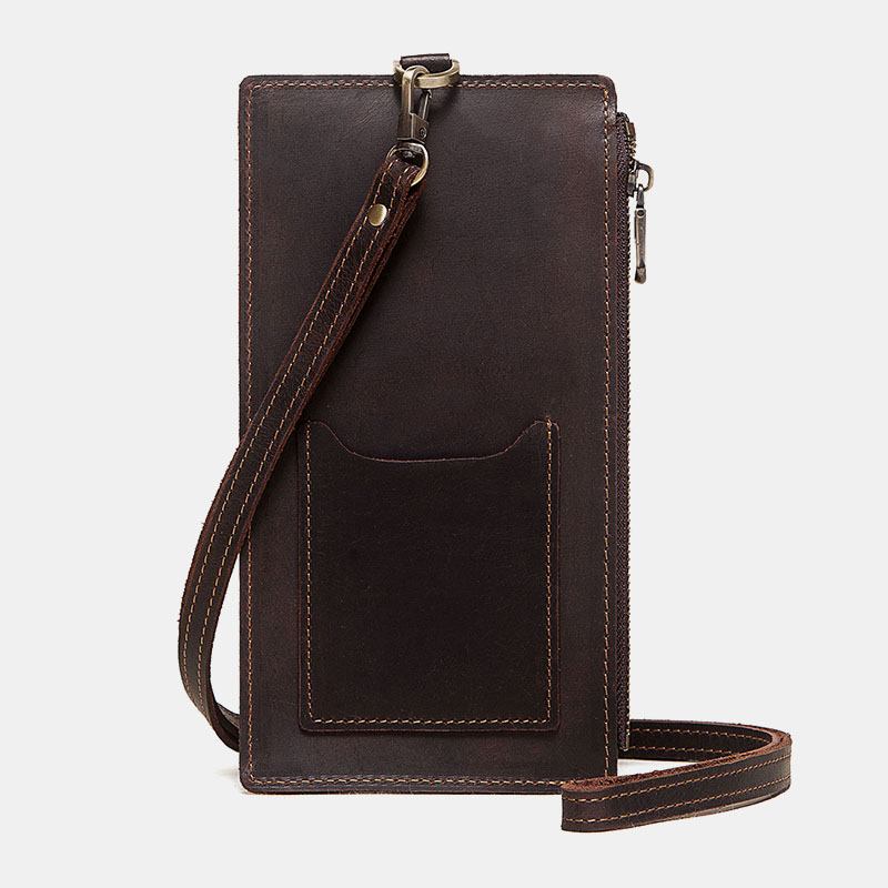 Unisex Äkta Läder Nötskinn Dragkedja Retro 6.3 Tums Telefonväska Clutch Plånbok