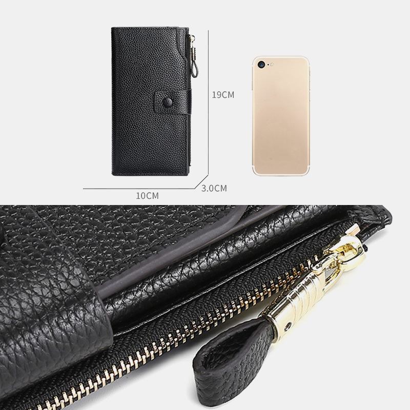 Unisex Äkta Läder Stöldskyddslitchi-mönster 5.8-tums Telefonväska Kopplingsväska Multi-slot Korthållare Plånbok