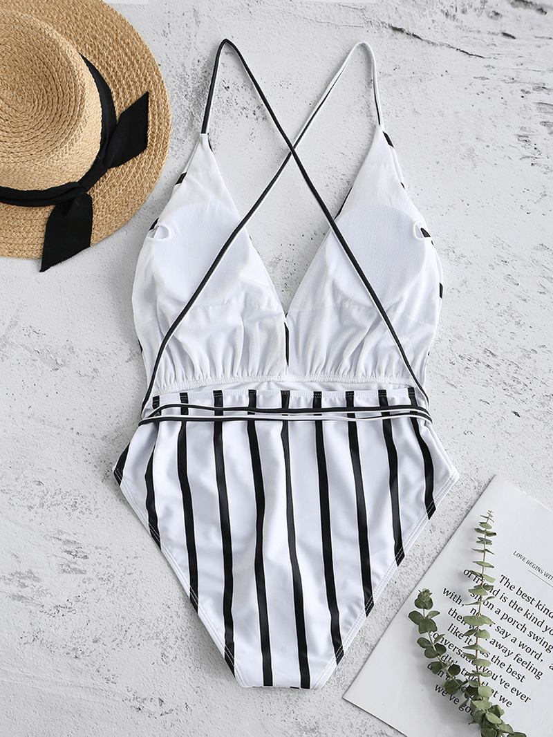 Plunge V-hals Badkläder Cross Criss Backless String One-pieces