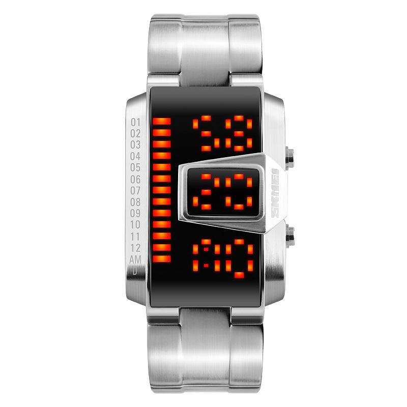 Band I Rostfritt Stål Modeabla Digitalklocka Led Vattentät Armbandsur För Män