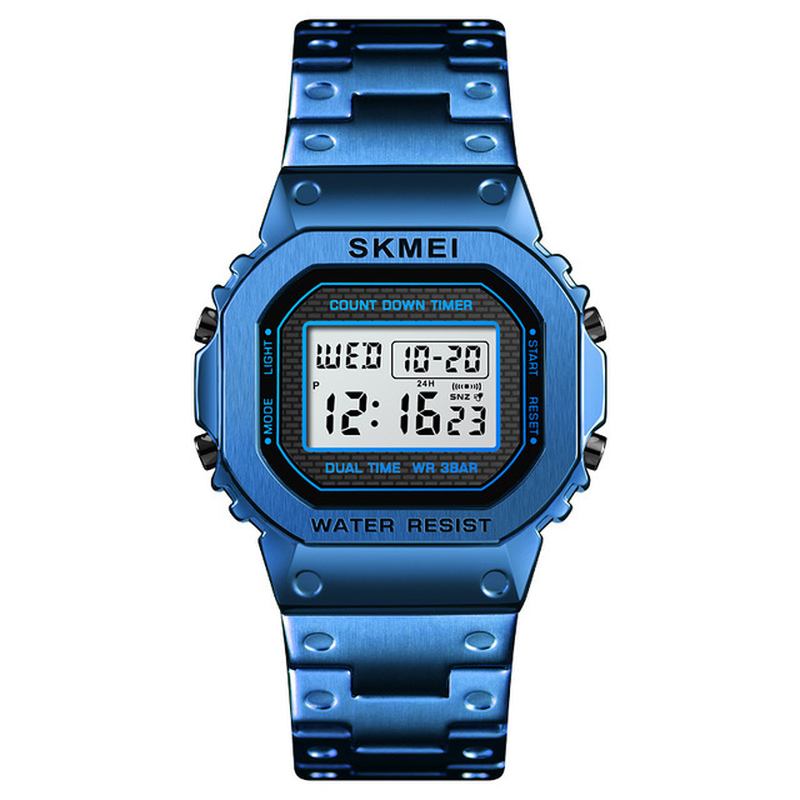 Led Chronograph Countdown Fall Rostfritt Stål Vattentät Män Digital Watch