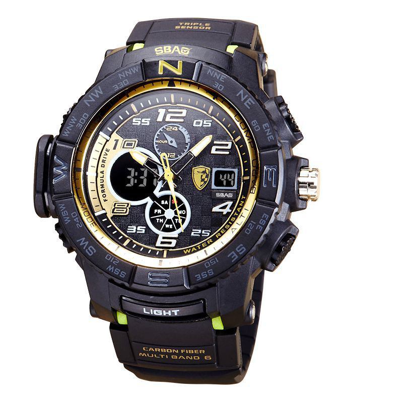 Lysande Display Mode Sport Style 12/24 Timmar Vattentät Män Dual Display Digital Watch