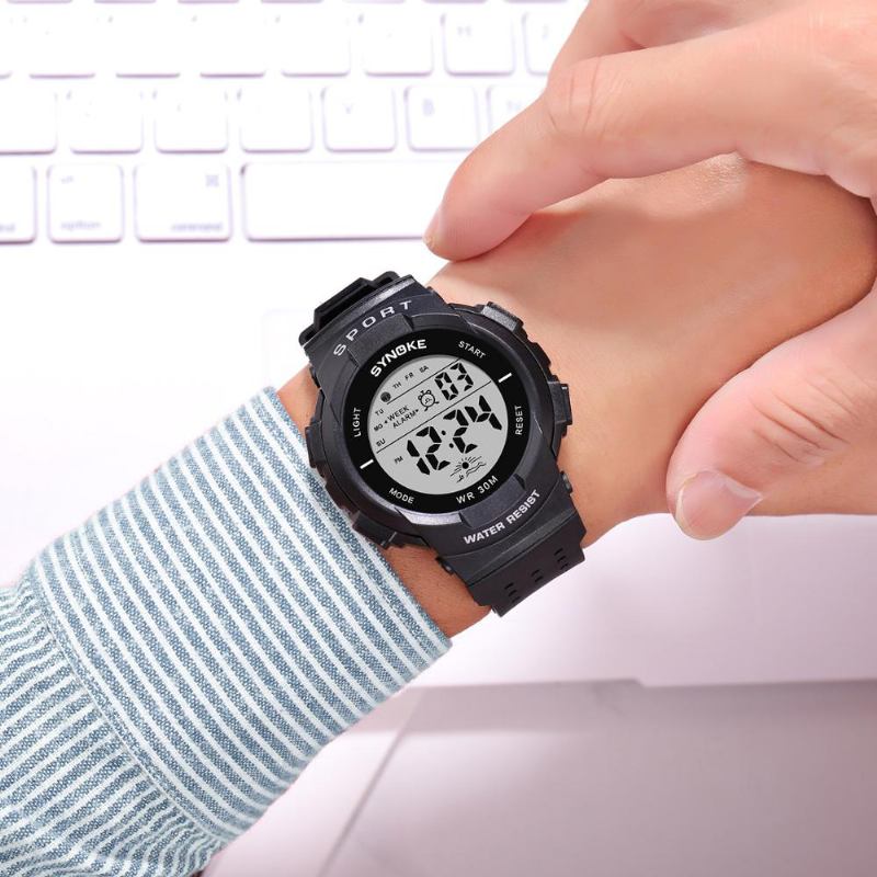 Mode Watch 3atm Vattentät El Ljus Flerfunktion Färgglad Led Sport Digital Watch