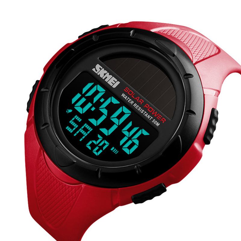 Solar Power Digital Watch Stoppur Lysande Display Alarmkalender Outdoor Sport Watch