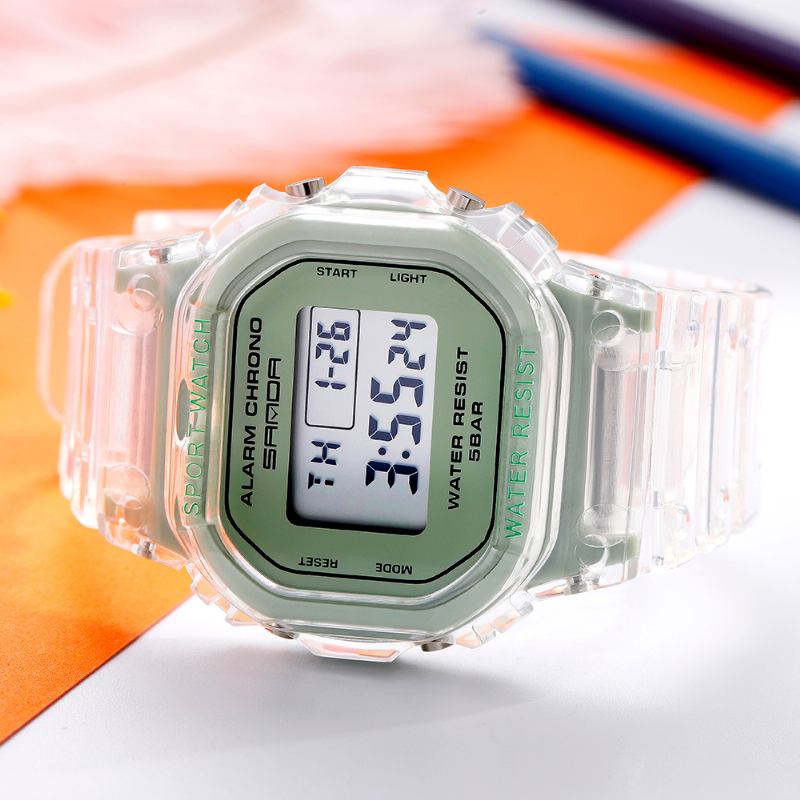 Transparent Rem Fräsch Färg Mode Lysande Display Stoppur Coupole Digital Watch