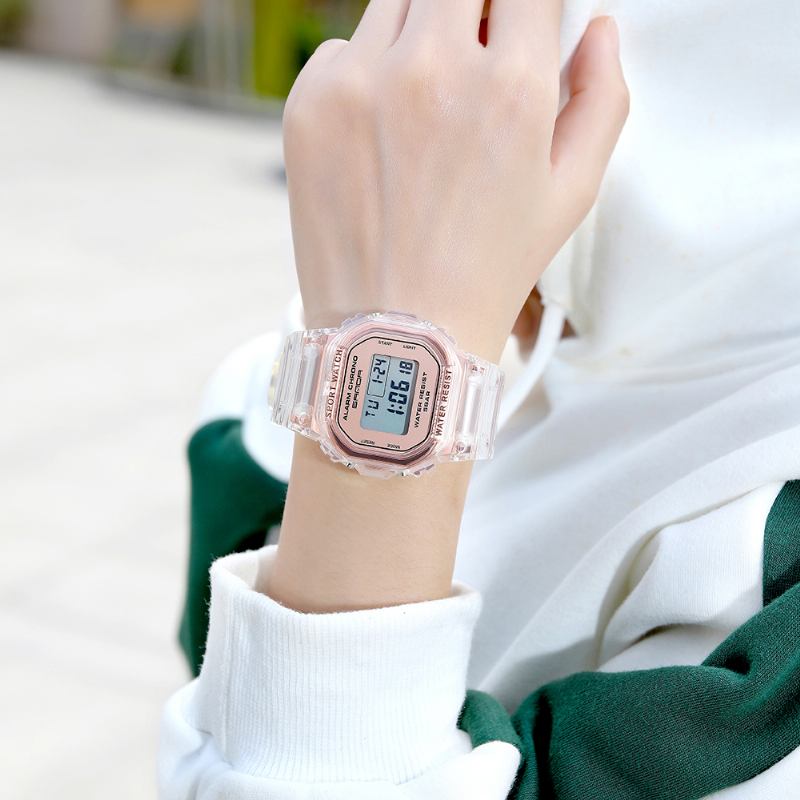Transparent Rem Fräsch Färg Mode Lysande Display Stoppur Coupole Digital Watch