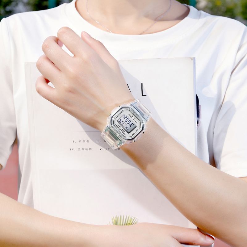 Transparent Rem Fräsch Färg Mode Lysande Display Stoppur Coupole Digital Watch
