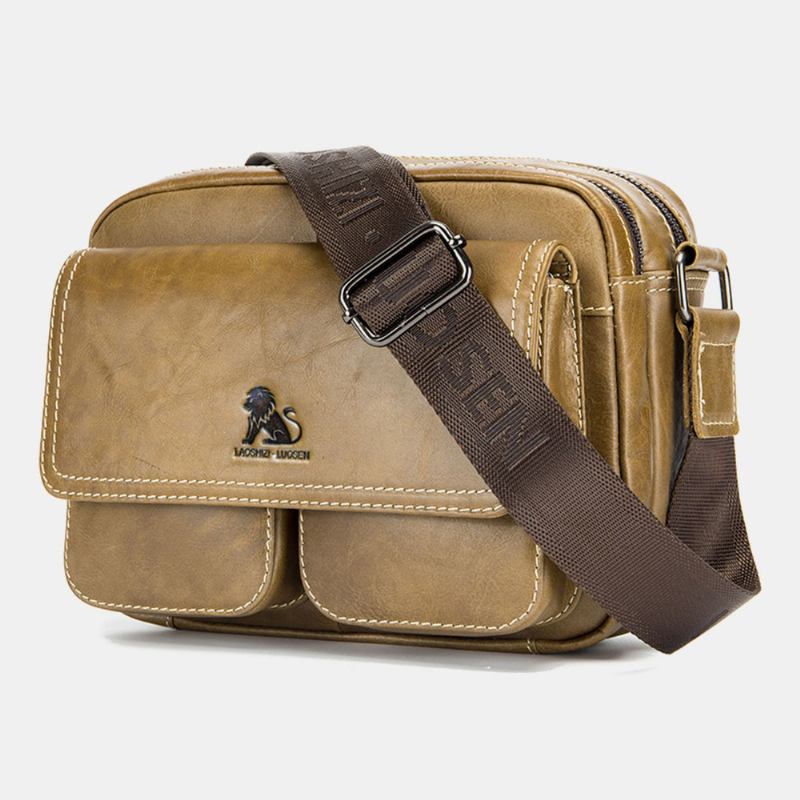 Äkta Läder För Män Med Stor Kapacitet Stöldskyddsväska Med Flera Fickor I Vintage Crossbody-väska Kohudsaxelväska