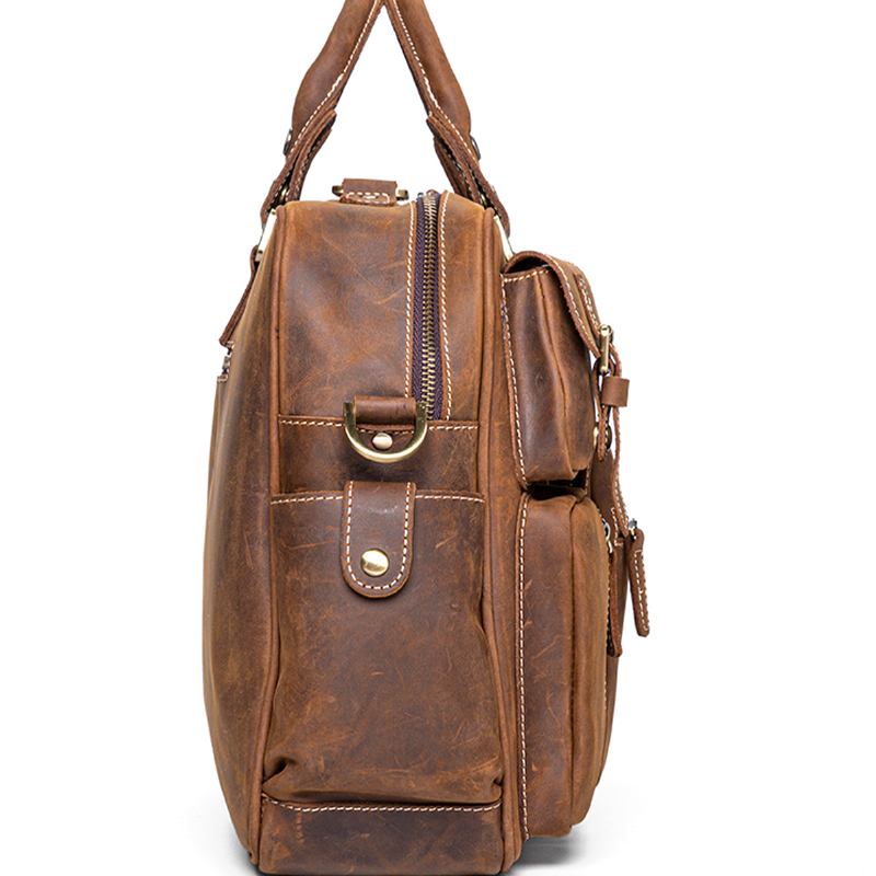 Avtagbar Rem I Äkta Läder För Män Stor 15.6 Tums Bärbar Väska Med Flera Fickor Portfölj Messenger Bag Crossbody-väskor