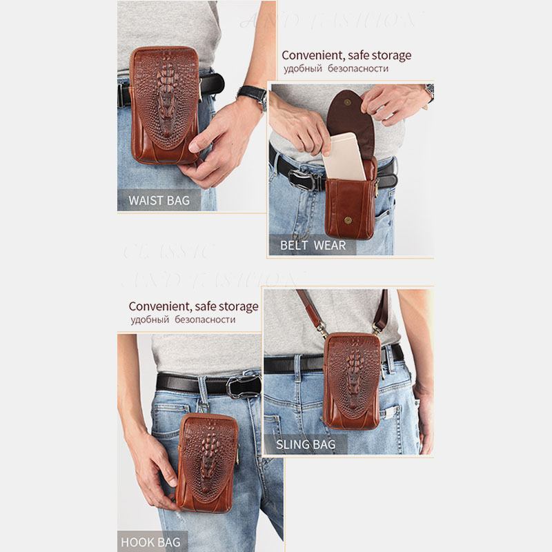 Axelväska I Äkta Läder För Män Crossbody-väska Midjeväska