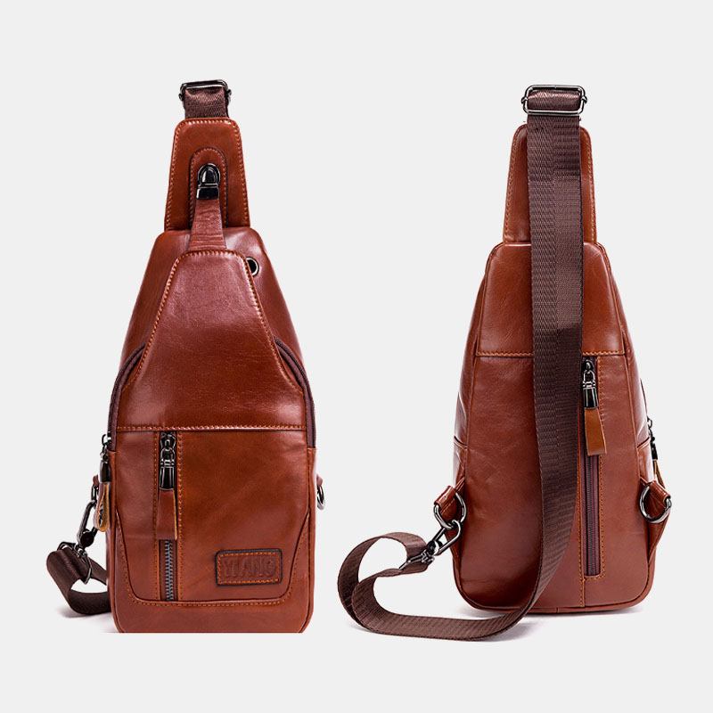 Bröstväska I Äkta Läder För Män Axelväska Crossbody-väska First Layer Trend Mode Bag
