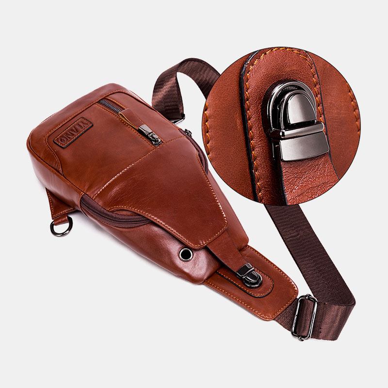 Bröstväska I Äkta Läder För Män Axelväska Crossbody-väska First Layer Trend Mode Bag