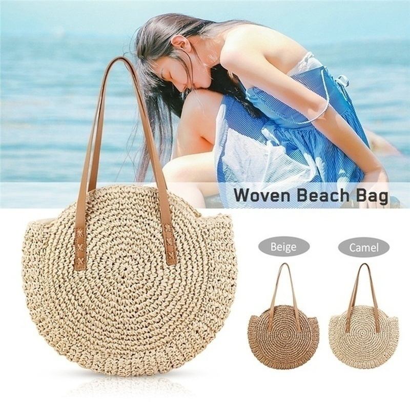 Dam Fritid Rund Halmväska Woven Beach Bag Axelväska