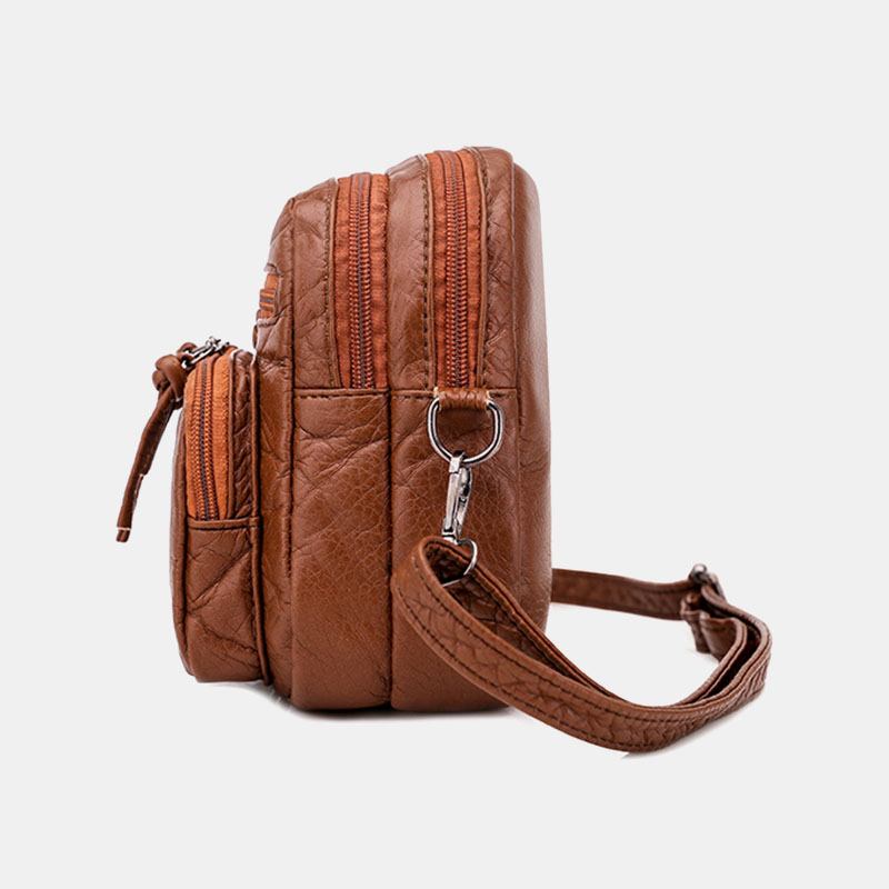 Dam Konstläder Vintage Axelväska Crossbody Bag Mini Telefonväska Multi-pocket Bag