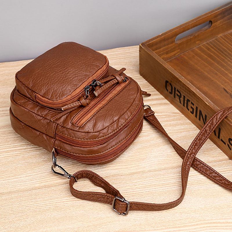 Dam Konstläder Vintage Axelväska Crossbody Bag Mini Telefonväska Multi-pocket Bag