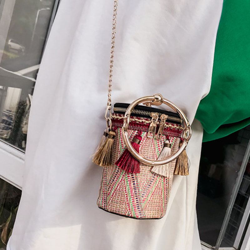 Dam Sommar Tofs Cha Halm Handväska Crossbody Bag Axelväska