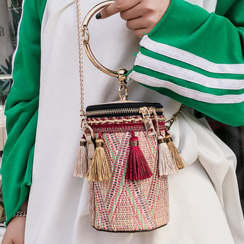 Dam Sommar Tofs Cha Halm Handväska Crossbody Bag Axelväska
