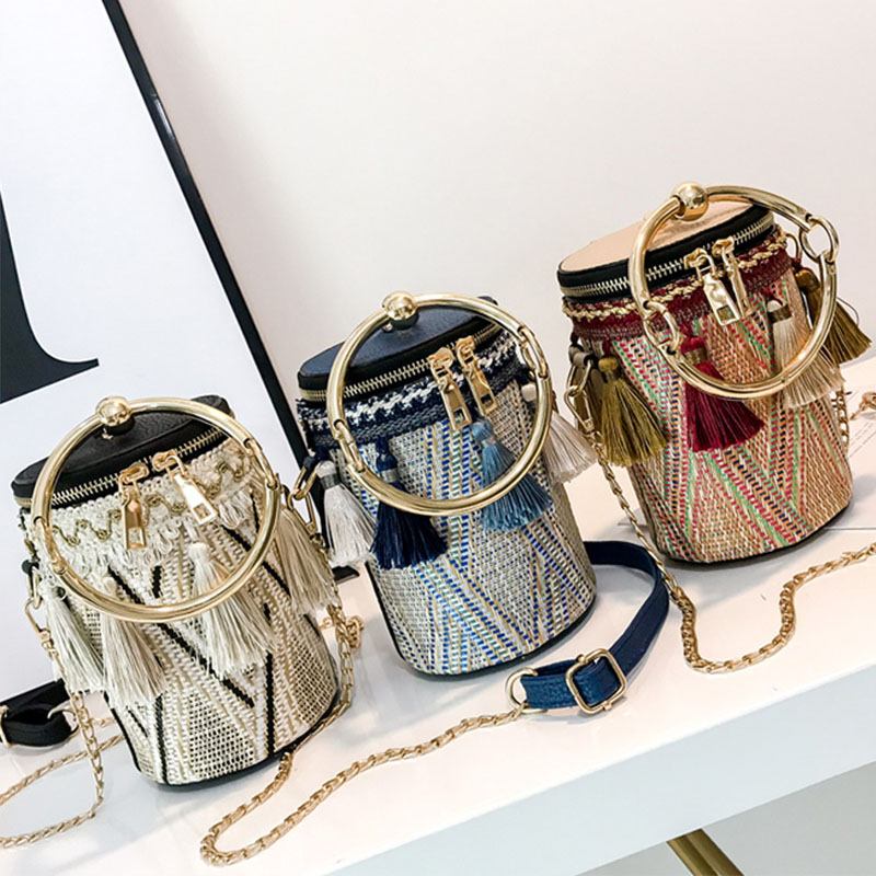 Dam Sommar Tofs Cha Halm Handväska Crossbody Bag Axelväska